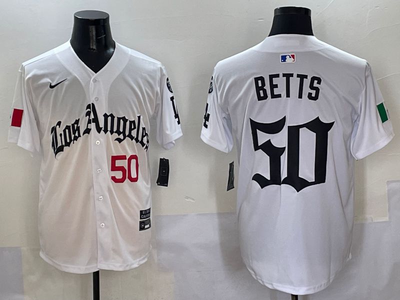 Men Los Angeles Dodgers #50 Betts White Five generations Joint Name 2025 Nike MLB Jersey style 2